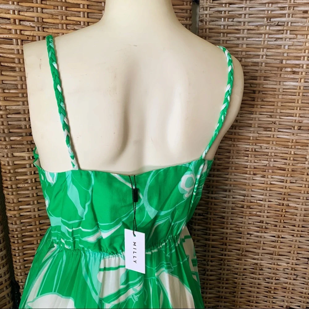 Milly Britney Kelly Green Stencil Floral Dress Size 6 - Picture 6 of 15